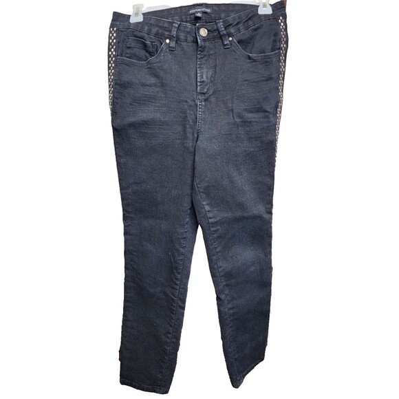 Signature 1 Studio Black Embellished Rocker Pants Size 8 Stretchy - Picture 1 of 7